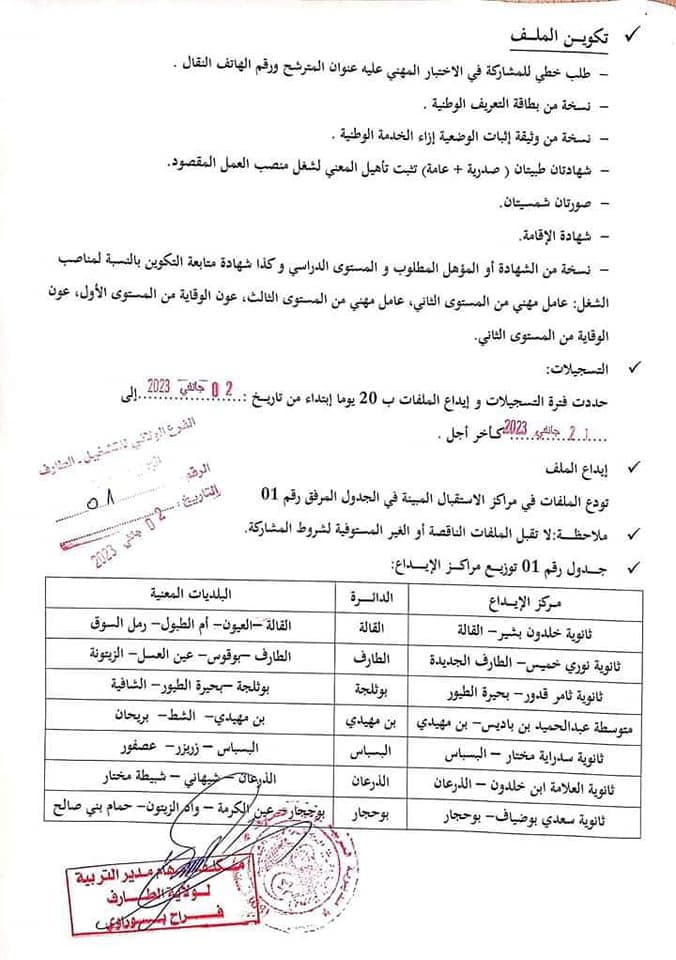 اعلان مسابقة توظيف 216 منصب مديرية التربية طارف 2023 1
